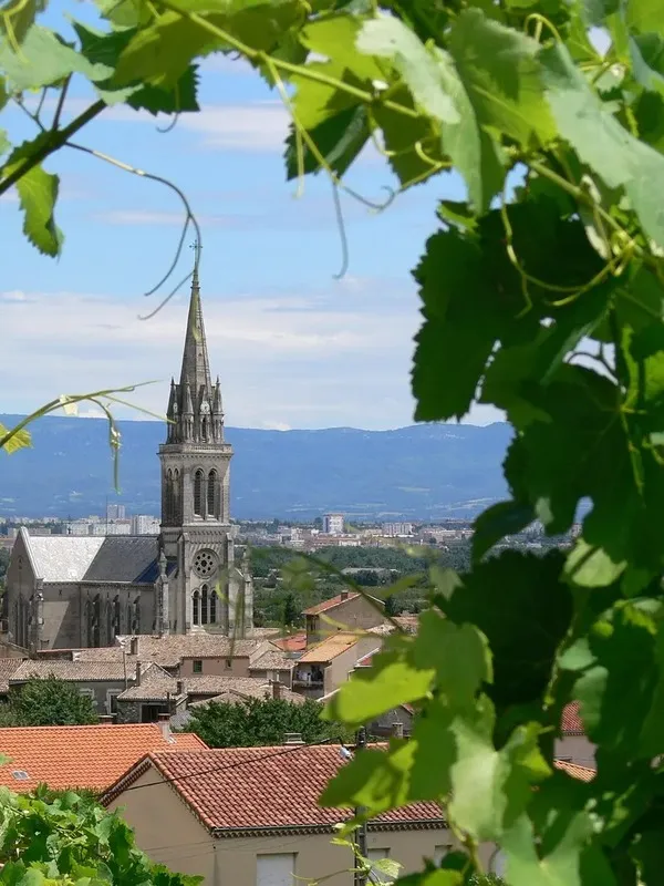 Cornas aujourd'hui, vu depuis les vignes, son église au centre